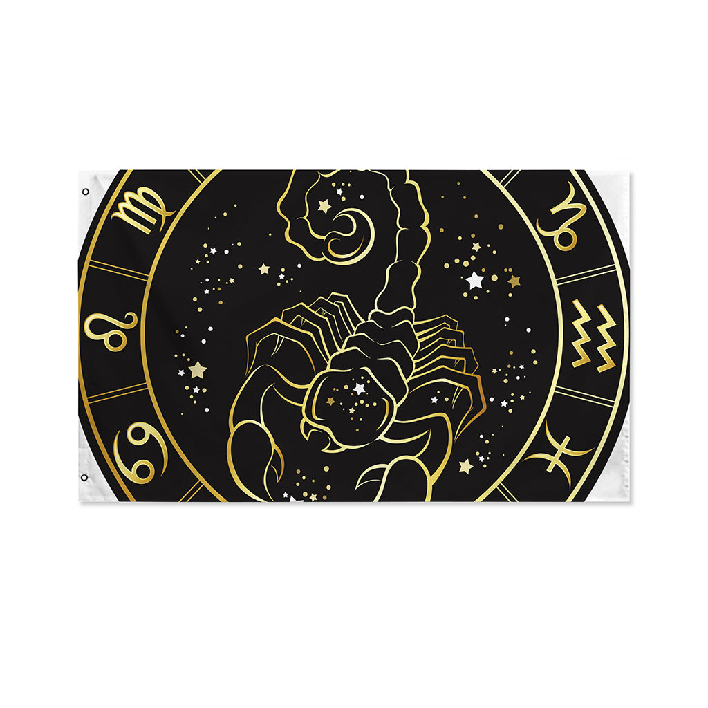 Gold And Black Scorpio Sign Print Polyester Flag