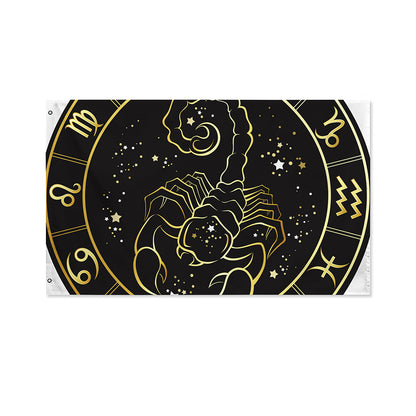 Gold And Black Scorpio Sign Print Polyester Flag
