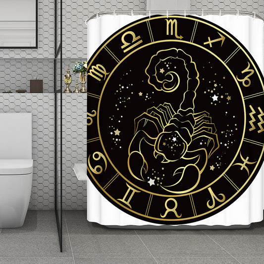 Gold And Black Scorpio Sign Print Polyester Shower Curtain