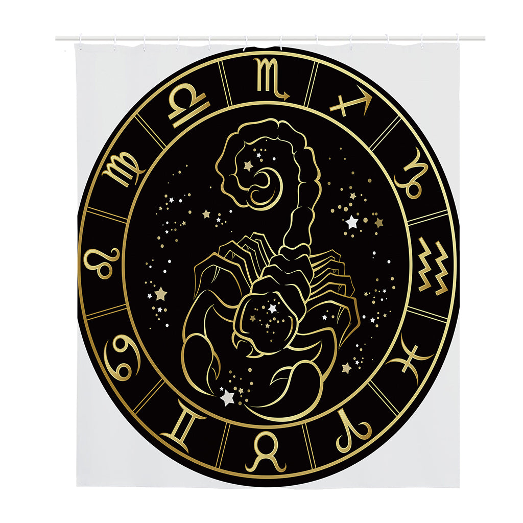 Gold And Black Scorpio Sign Print Polyester Shower Curtain