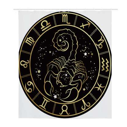 Gold And Black Scorpio Sign Print Polyester Shower Curtain