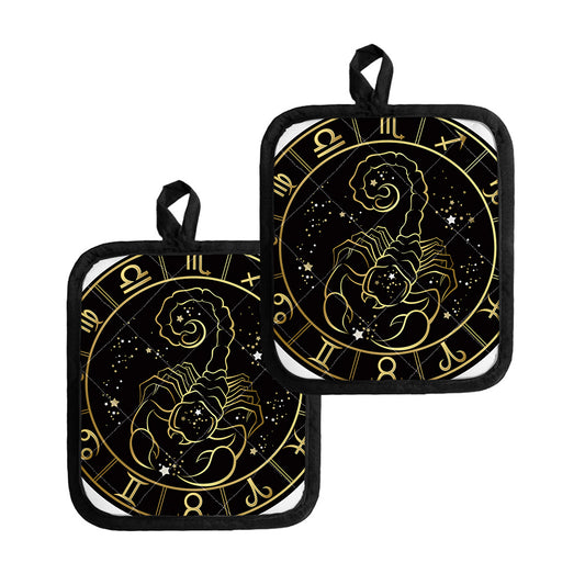 Gold And Black Scorpio Sign Print Pot Holders