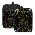 Gold And Black Scorpio Sign Print Pot Holders With Pocket