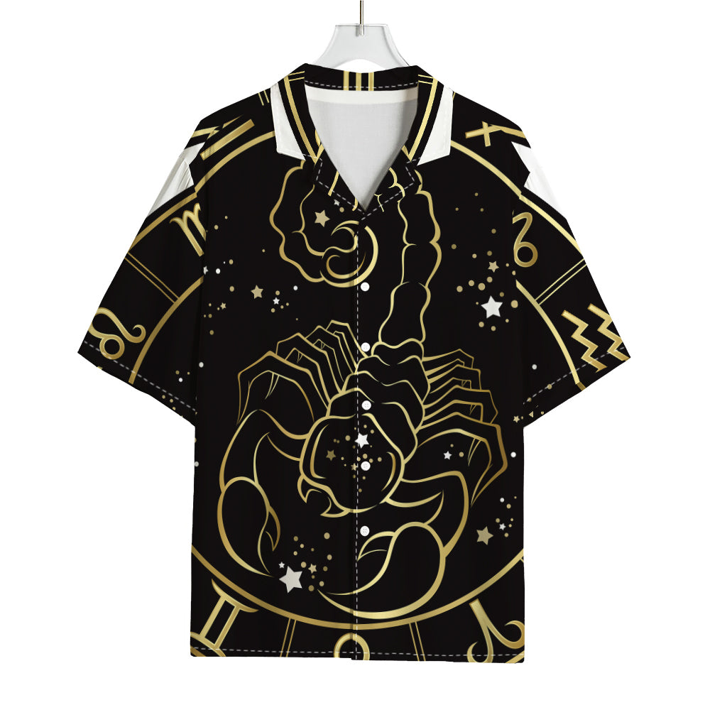 Gold And Black Scorpio Sign Print Rayon Hawaiian Shirt