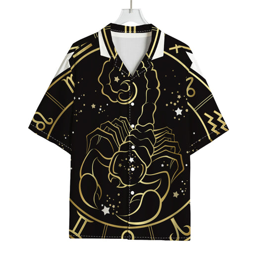 Gold And Black Scorpio Sign Print Rayon Hawaiian Shirt