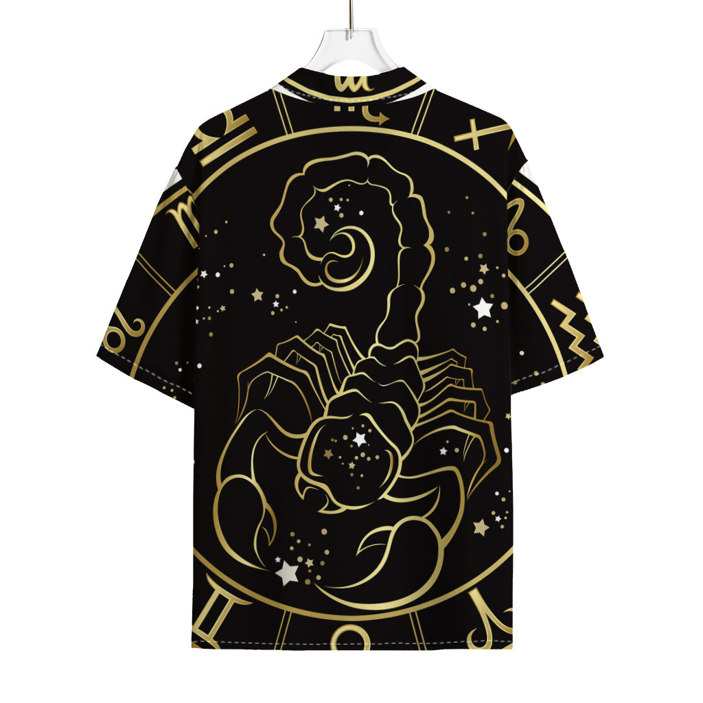 Gold And Black Scorpio Sign Print Rayon Hawaiian Shirt
