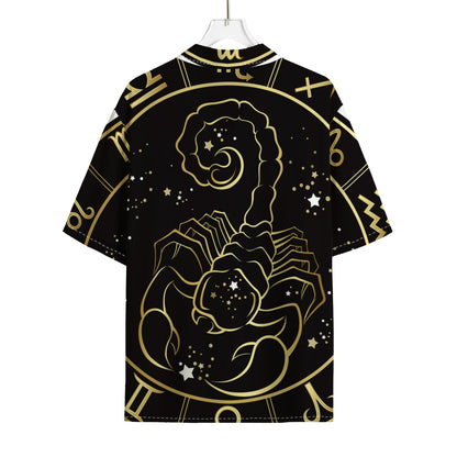 Gold And Black Scorpio Sign Print Rayon Hawaiian Shirt
