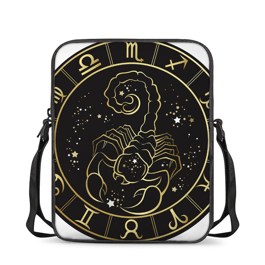 Gold And Black Scorpio Sign Print Rectangular Crossbody Bag