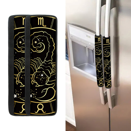 Gold And Black Scorpio Sign Print Refrigerator Handle Covers