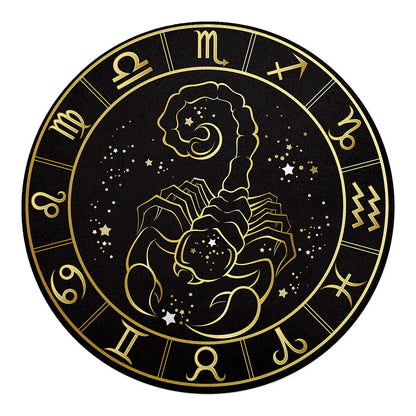 Gold And Black Scorpio Sign Print Round Blanket