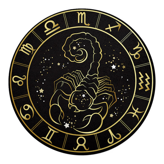 Gold And Black Scorpio Sign Print Round Blanket