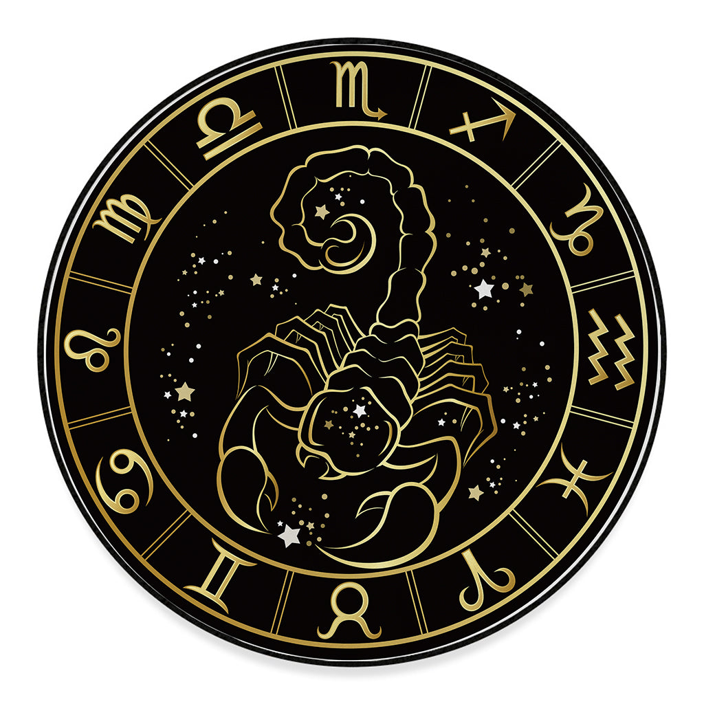 Gold And Black Scorpio Sign Print Round Floor Mat