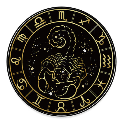 Gold And Black Scorpio Sign Print Round Floor Mat