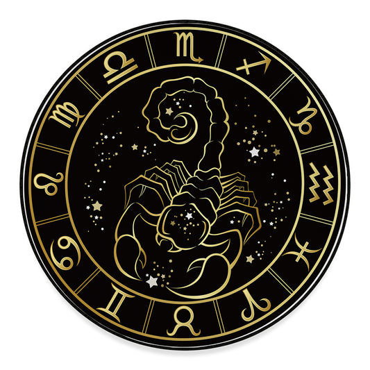 Gold And Black Scorpio Sign Print Round Floor Mat