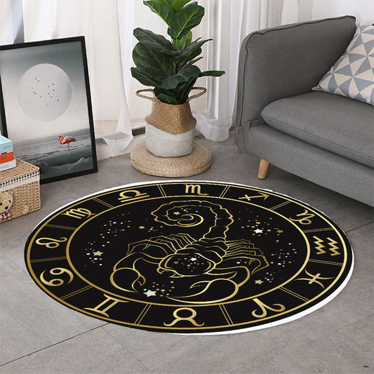 Gold And Black Scorpio Sign Print Round Rug