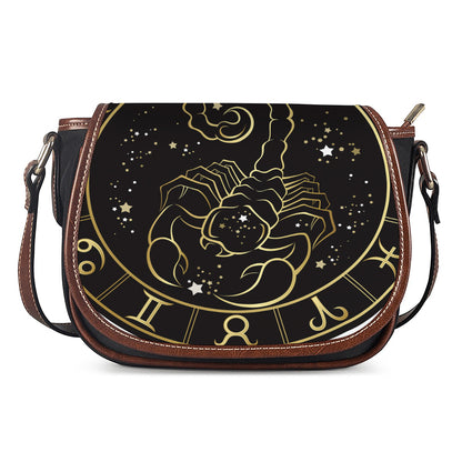 Gold And Black Scorpio Sign Print Saddle Bag