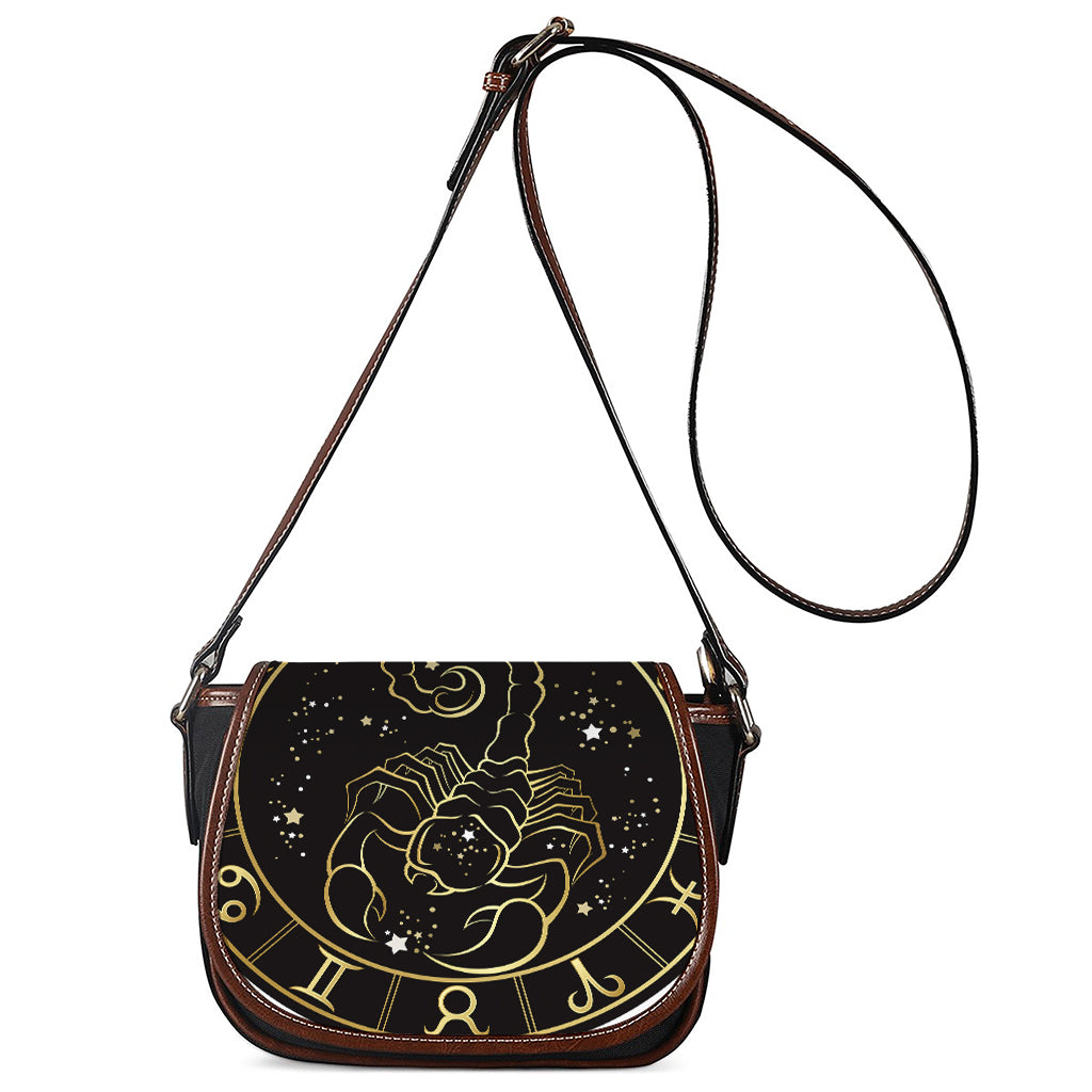 Gold And Black Scorpio Sign Print Saddle Bag