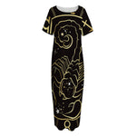 Gold And Black Scorpio Sign Print Short Sleeve Long Nightdress