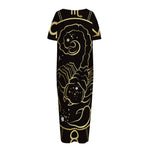 Gold And Black Scorpio Sign Print Short Sleeve Long Nightdress