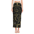 Gold And Black Scorpio Sign Print Side Slit Maxi Skirt