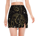 Gold And Black Scorpio Sign Print Side Slit Mini Skirt