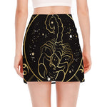 Gold And Black Scorpio Sign Print Side Slit Mini Skirt
