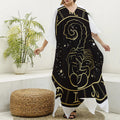 Gold And Black Scorpio Sign Print Silk V-Neck Kaftan Dress