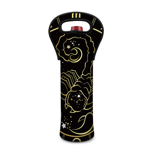 Gold And Black Scorpio Sign Print Single Neoprene Wine Tote