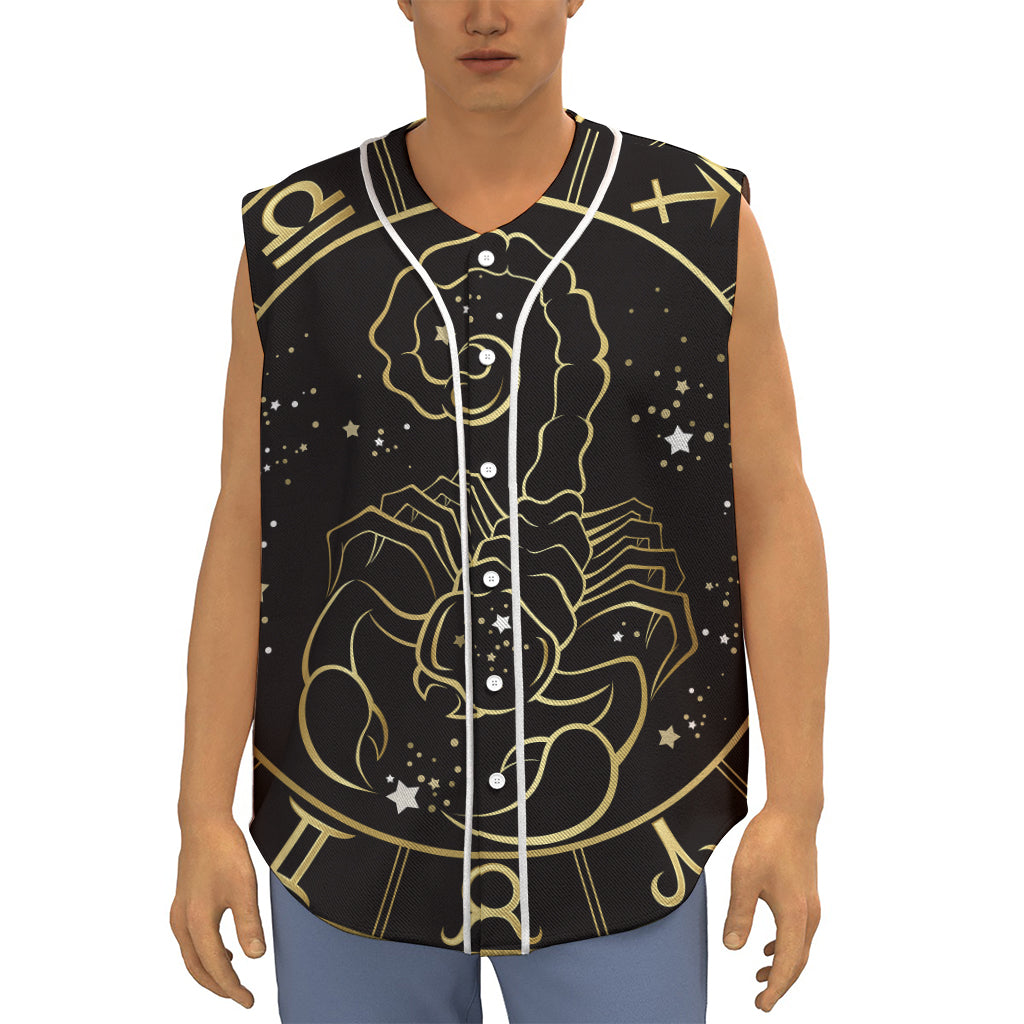 Gold And Black Scorpio Sign Print Sleeveless Baseball Jersey