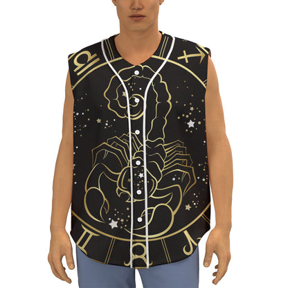 Gold And Black Scorpio Sign Print Sleeveless Baseball Jersey