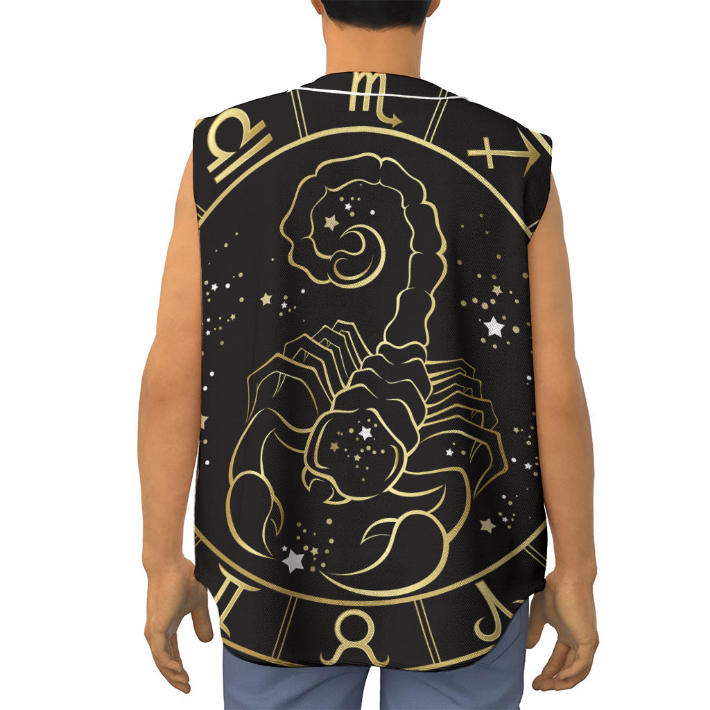 Gold And Black Scorpio Sign Print Sleeveless Baseball Jersey