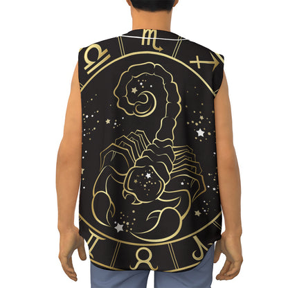 Gold And Black Scorpio Sign Print Sleeveless Baseball Jersey