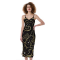 Gold And Black Scorpio Sign Print Slim Fit Midi Cami Dress