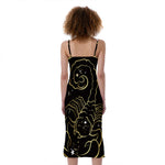 Gold And Black Scorpio Sign Print Slim Fit Midi Cami Dress