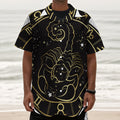 Gold And Black Scorpio Sign Print Textured Short Sleeve Shirt
