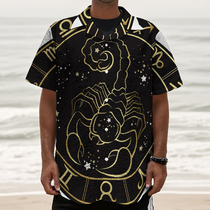 Gold And Black Scorpio Sign Print Textured Short Sleeve Shirt