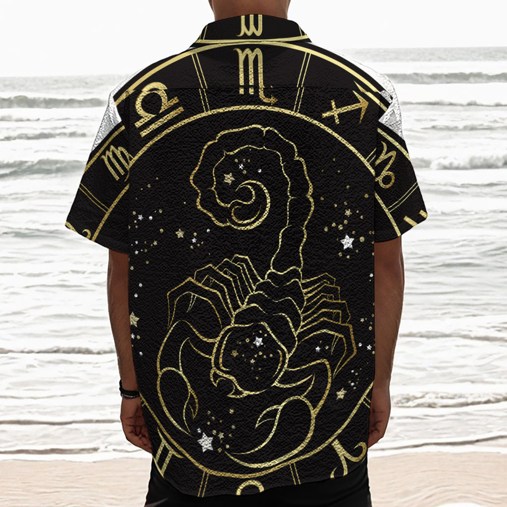 Gold And Black Scorpio Sign Print Textured Short Sleeve Shirt