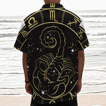 Gold And Black Scorpio Sign Print Textured Short Sleeve Shirt