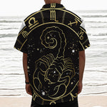 Gold And Black Scorpio Sign Print Textured Short Sleeve Shirt