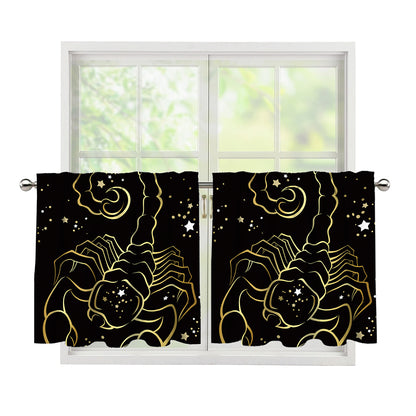 Gold And Black Scorpio Sign Print Tier Curtains