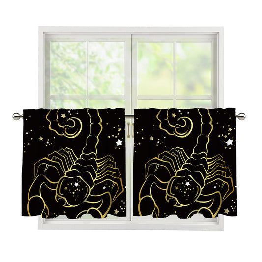 Gold And Black Scorpio Sign Print Tier Curtains