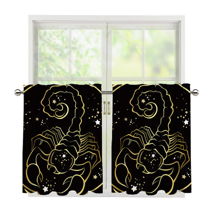 Gold And Black Scorpio Sign Print Tier Curtains