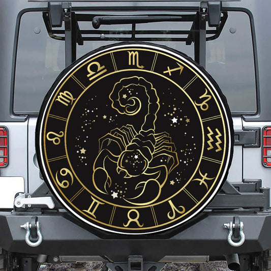 Gold And Black Scorpio Sign Print Tire Cover