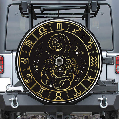 Gold And Black Scorpio Sign Print Tire Cover With Camera Hole