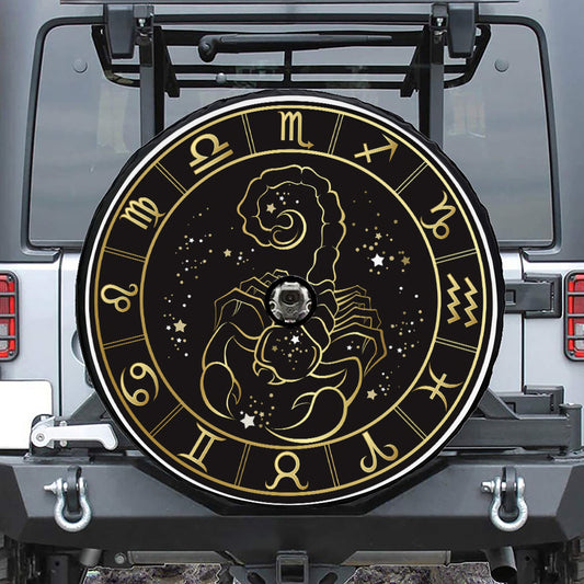 Gold And Black Scorpio Sign Print Tire Cover With Camera Hole