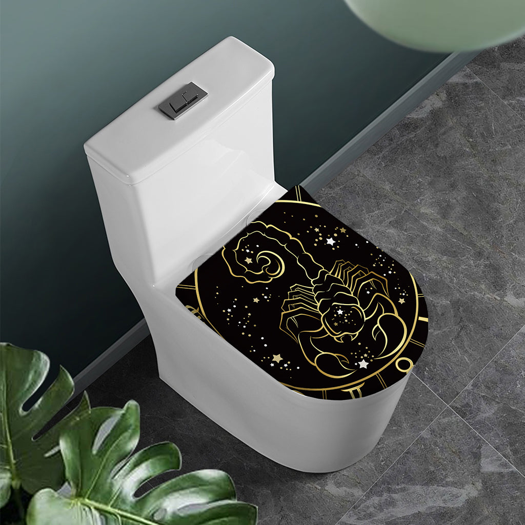 Gold And Black Scorpio Sign Print Toilet Lid Cover