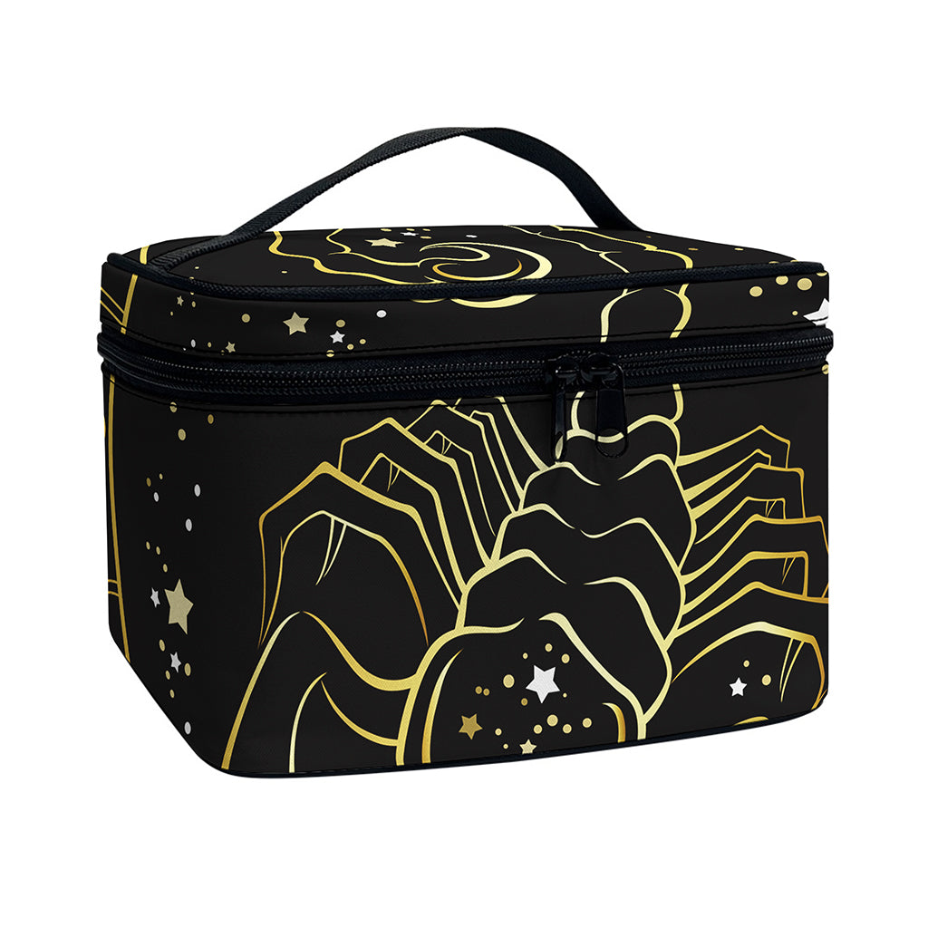 Gold And Black Scorpio Sign Print Travel Makeup Bag