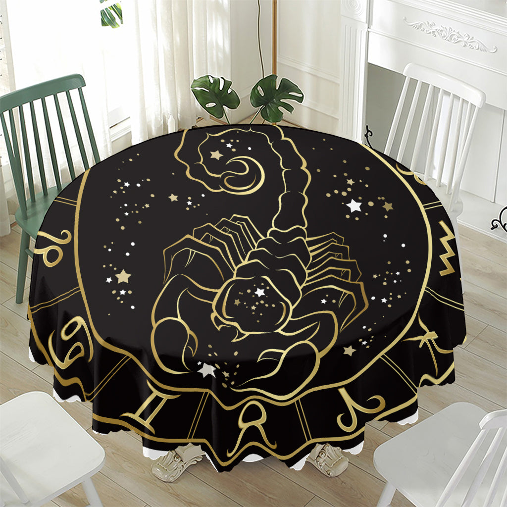 Gold And Black Scorpio Sign Print Waterproof Round Tablecloth