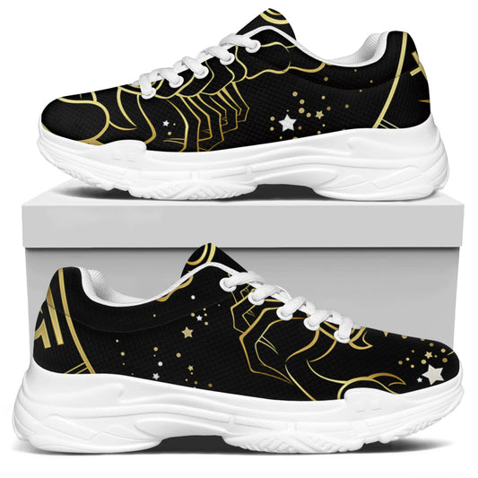 Gold And Black Scorpio Sign Print White Chunky Shoes