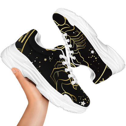 Gold And Black Scorpio Sign Print White Chunky Shoes